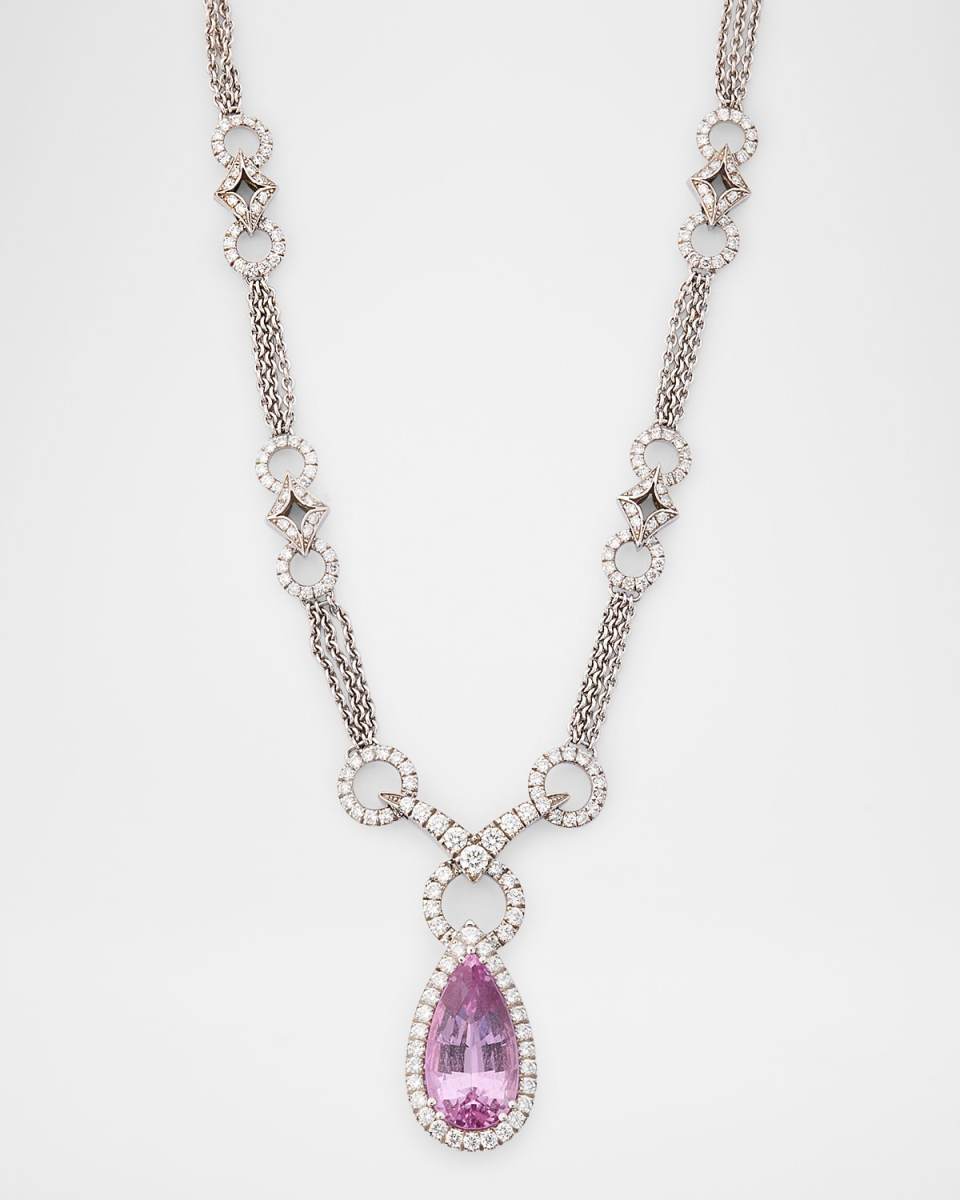 18K White Gold Pink Topaz and Diamond NecKlace